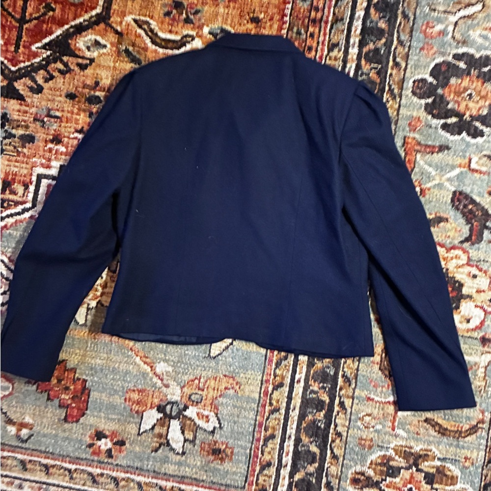 Vintage Navy Wool Austrian Equestrian Style Puff Sleeve Tailored Blazer 11 - Picture 6 of 7